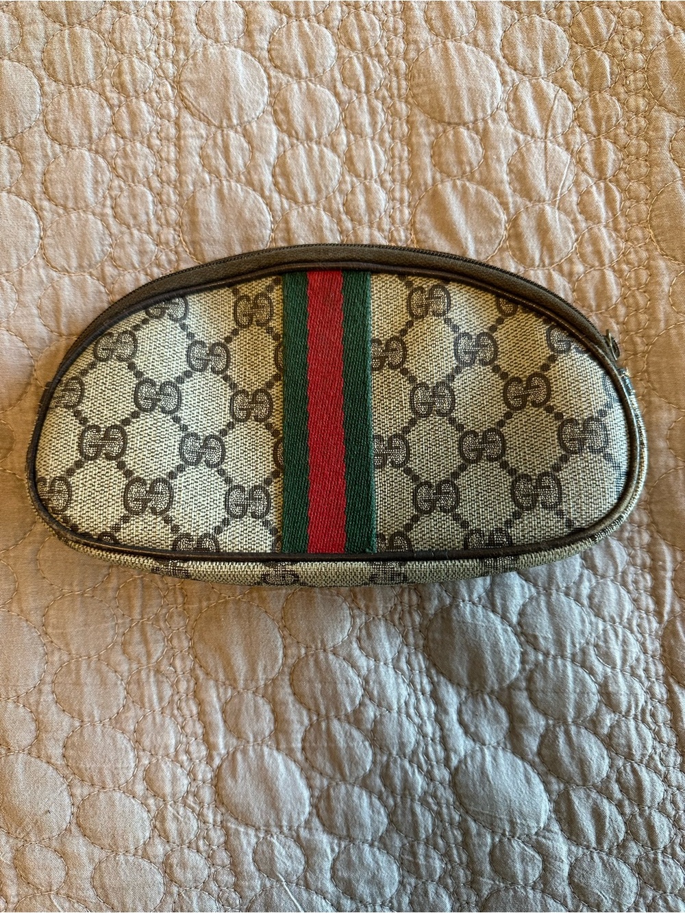 Vintage Gucci Beige GG Canvas Case with Green & Red Web Stripe